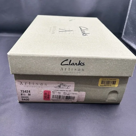 Clarks Artisan Sago Wedge Sandals Womens Size 8.5 Mango Leather Grommeted Straps - Picture 12 of 15